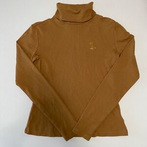 Octobers Very Own Tan Turtleneck Long Sleeve Logo Cotton Pullover Small